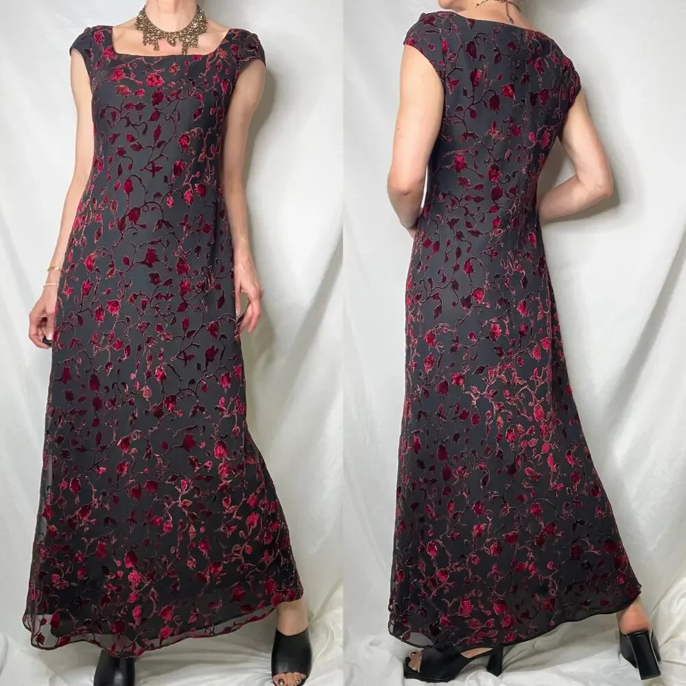 Vintage velvet burnout floral prom‎ formal dress maxi gown Ann Taylor 90s Y2K - Picture 10 of 14